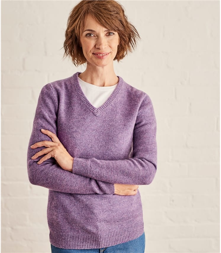 Lavender Marl | Womens Lambswool V Neck Jumper | WoolOvers AU