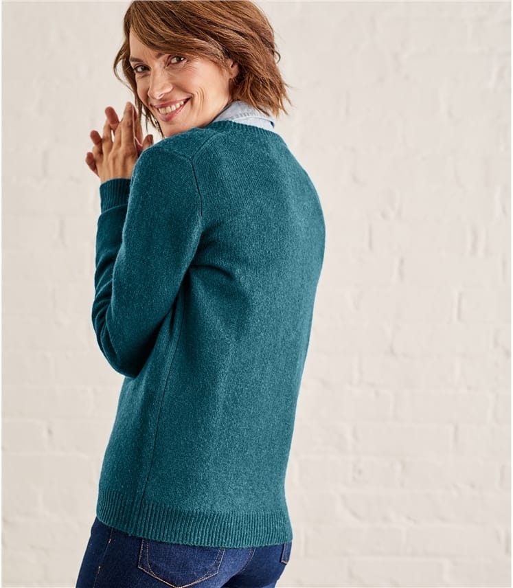 Dark Teal | Womens Lambswool V Neck Jumper | WoolOvers UK