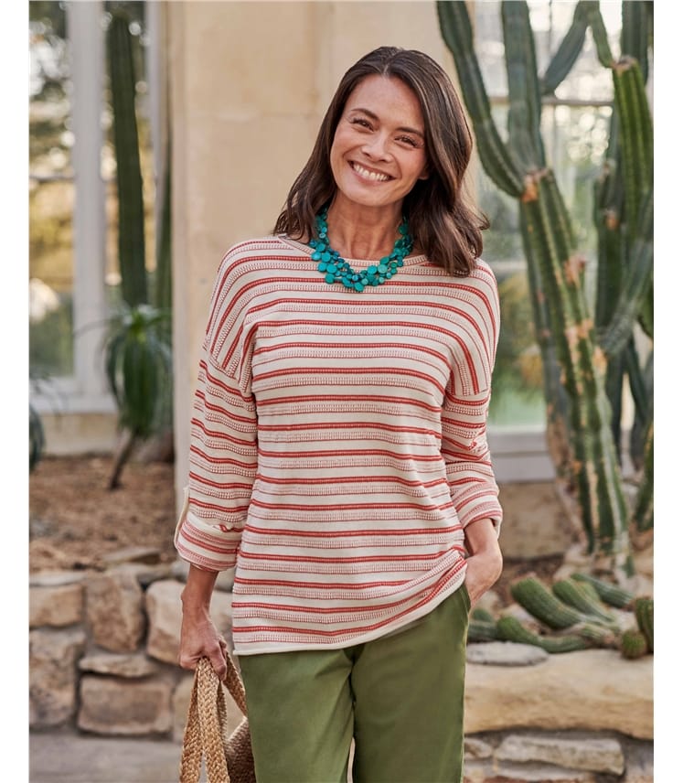 Pullover aus Bio-Baumwolle mit texturierten Streifen für Damen