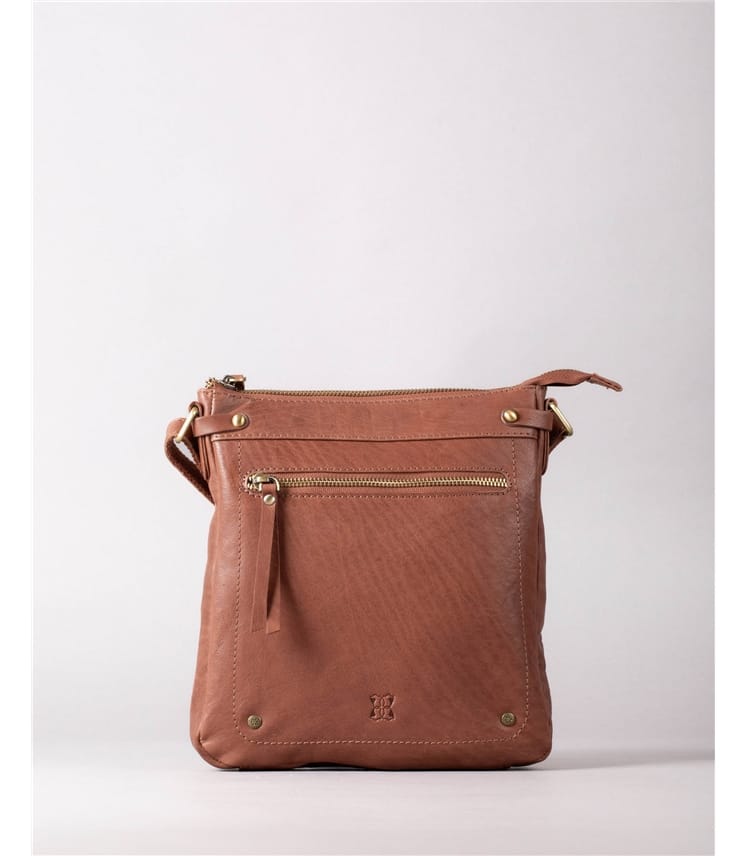 Tan Harstone Large Leather Cross Body Bag WoolOvers UK