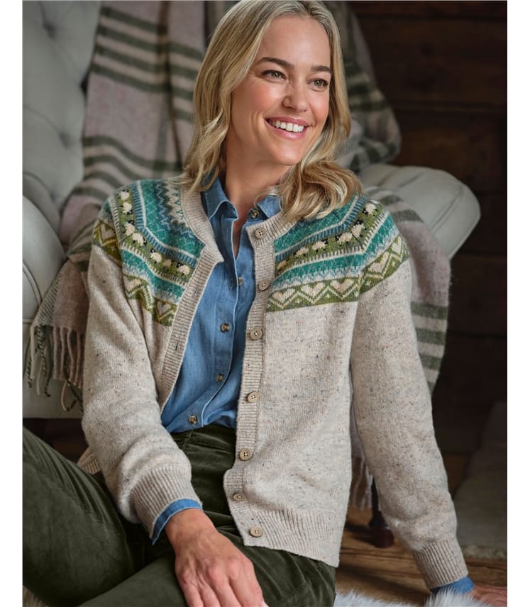 Strickjacke mit Fair-Isle-Schäfchen-Dessin