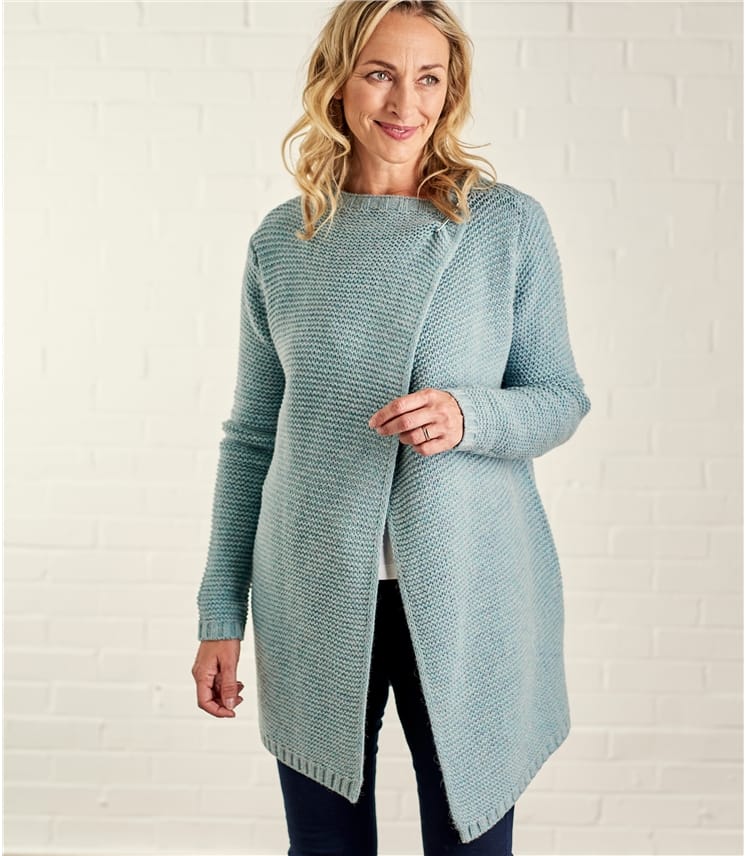 Frosted Green | Womens Lambswool Pin Coatigan | WoolOvers UK