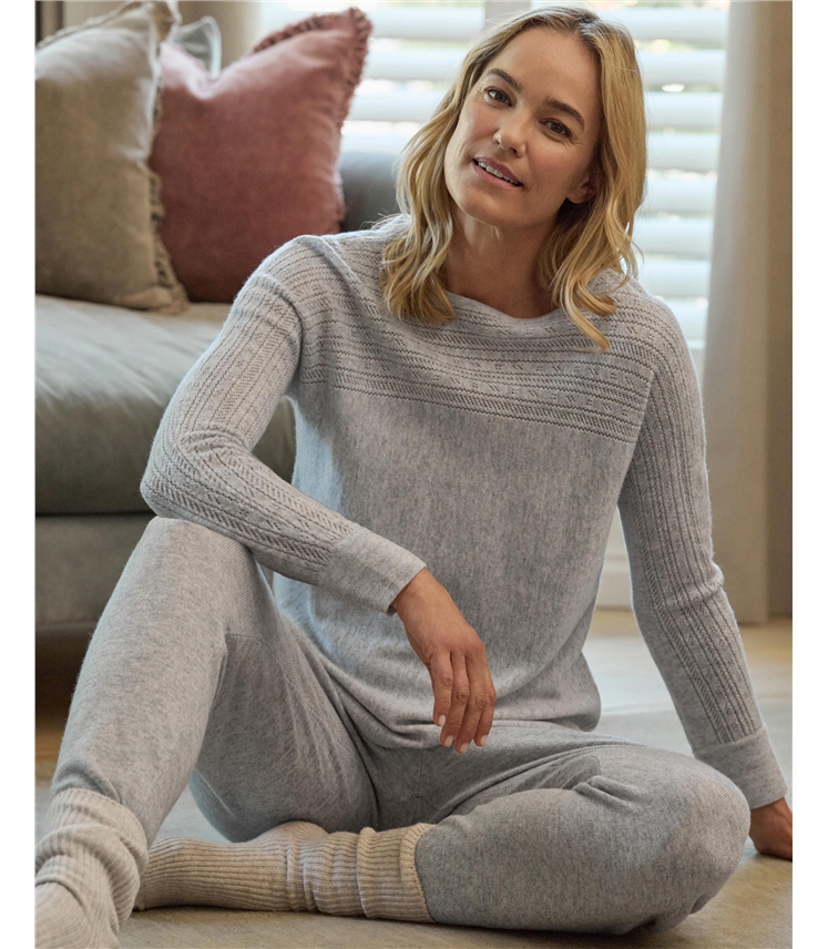 Boat Neck Pointelle Cashmere Merino Jumper