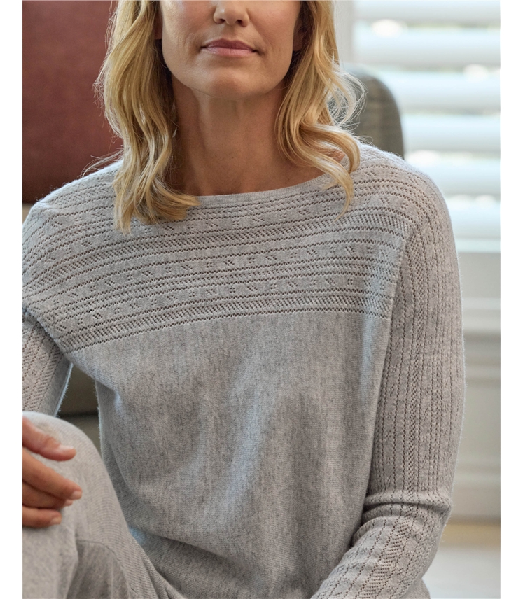 Boat Neck Pointelle Cashmere Merino Jumper