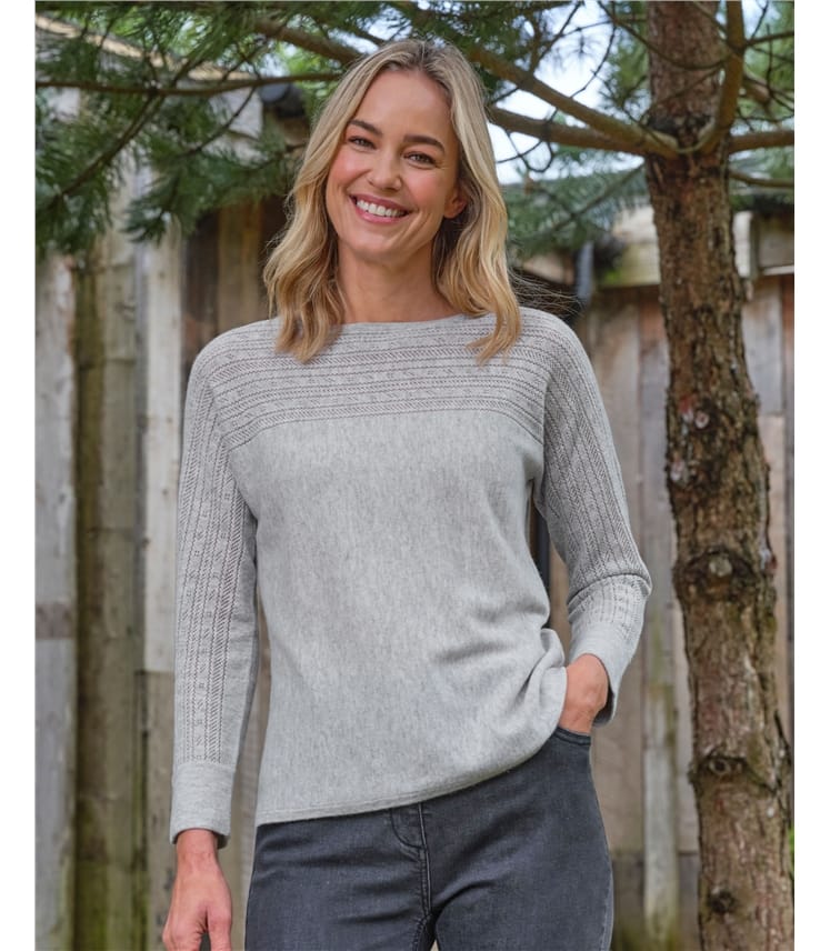 Boat Neck Pointelle Cashmere Merino Jumper