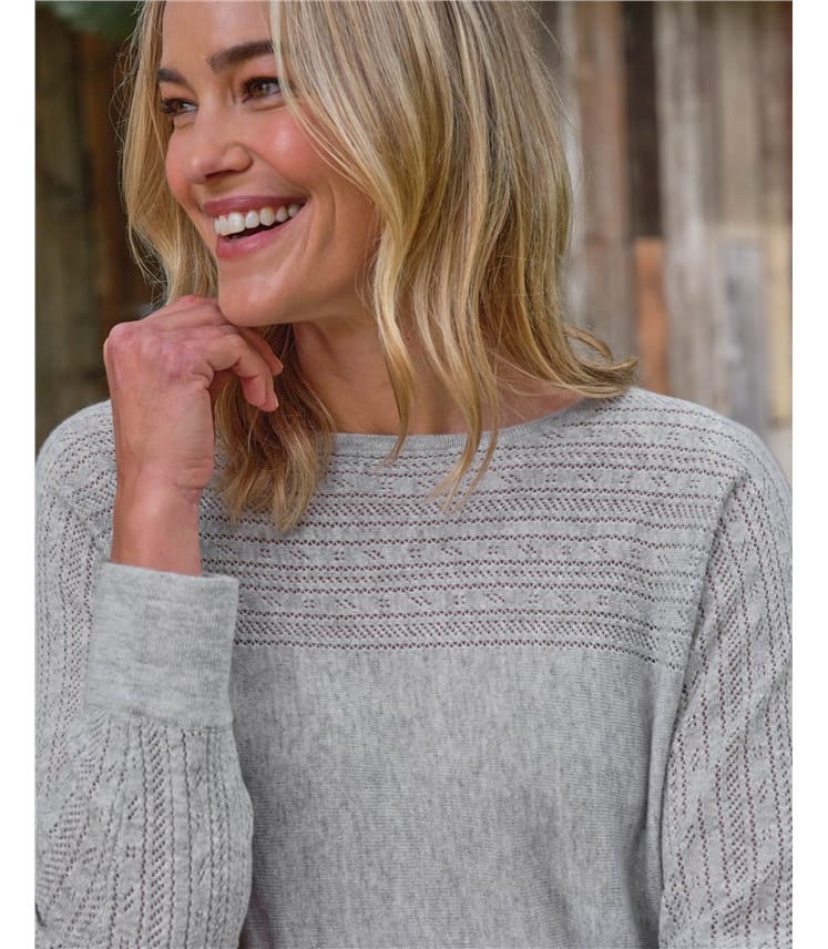 Boat Neck Pointelle Cashmere Merino Jumper