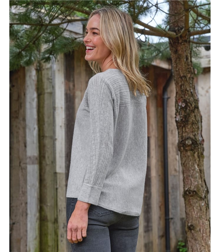 Boat Neck Pointelle Cashmere Merino Jumper