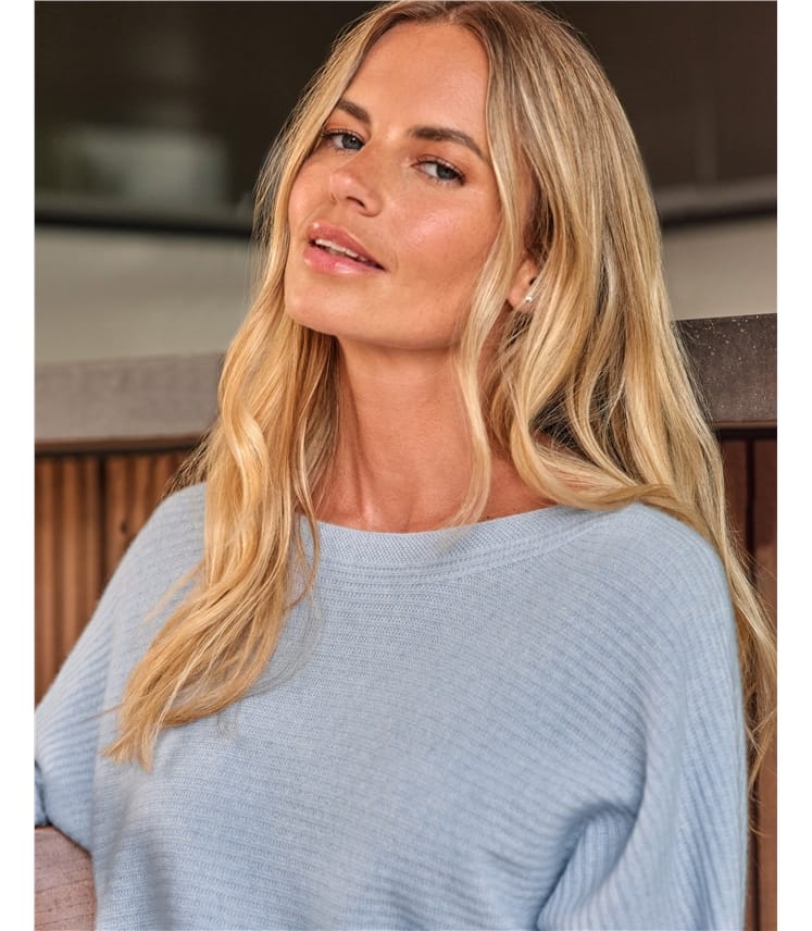 Cloud Blue | Cashmere Boat Neck Sweater | WoolOvers US