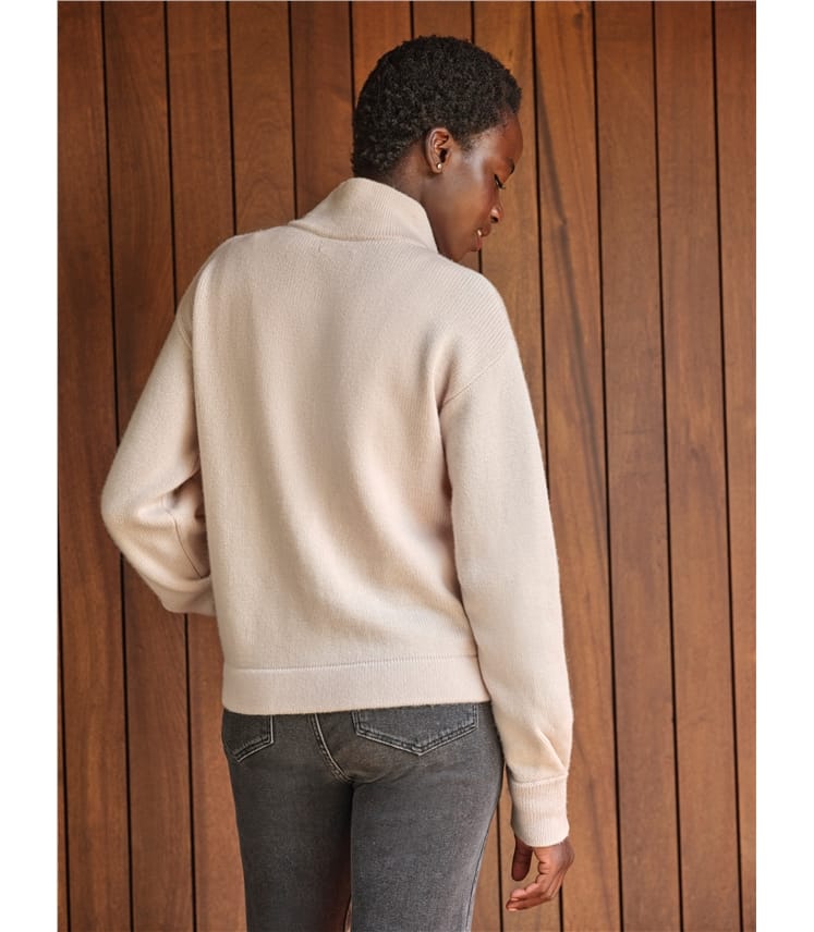 Wool Cashmere Funnel Neck Cardigan