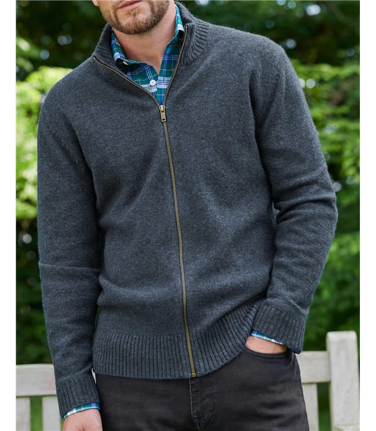 Mens Lambswool Lincoln Zipper Cardigan