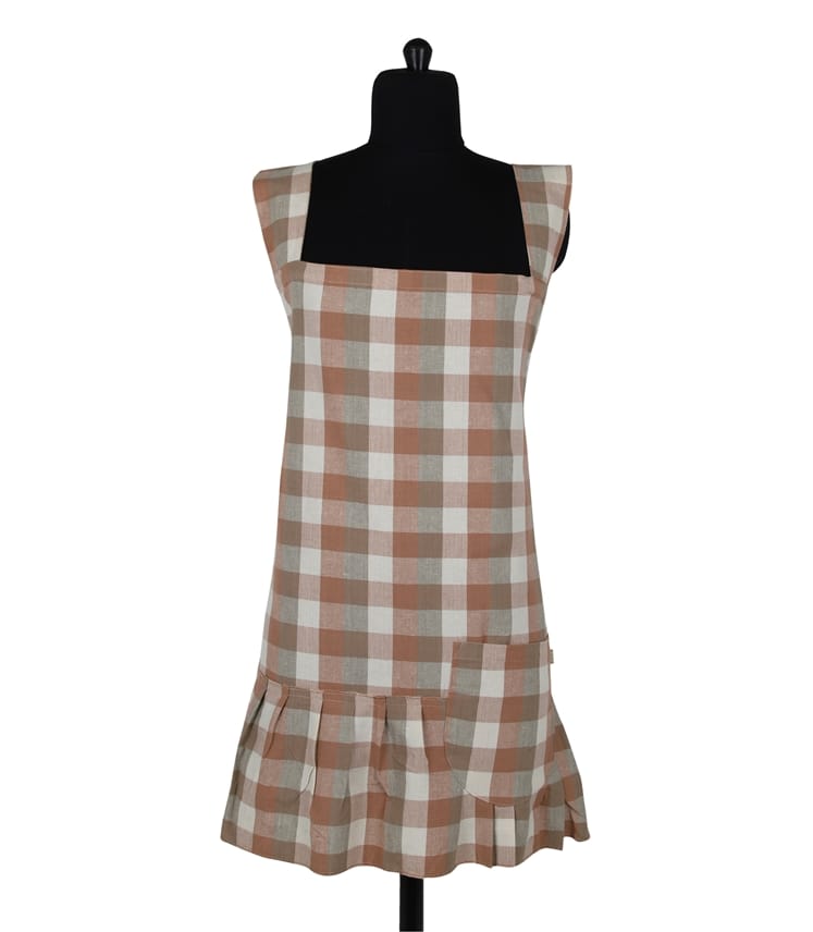 Salmon Pink | Double Check Pinafore Apron | WoolOvers UK