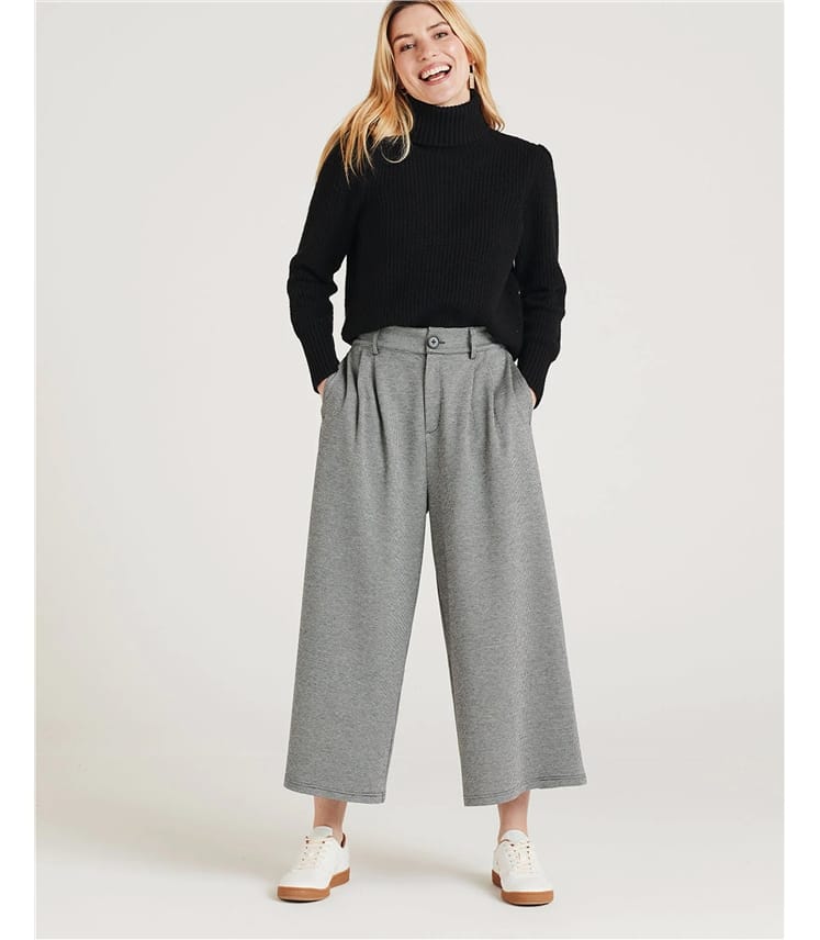 Haddie Check Jersey Wide Leg Trouser