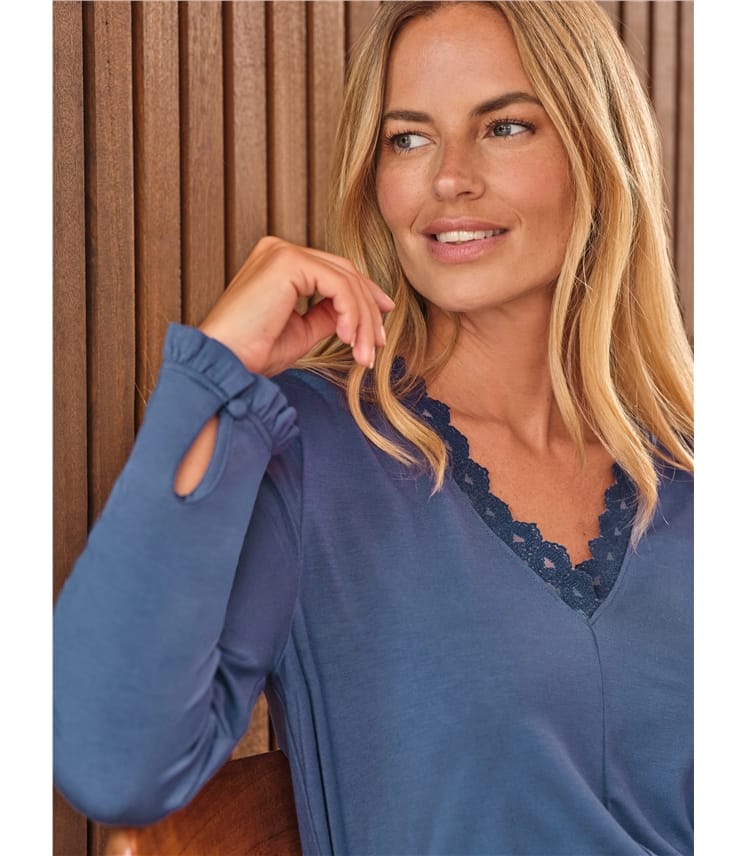 Jersey Lace Trim Long Sleeve Top
