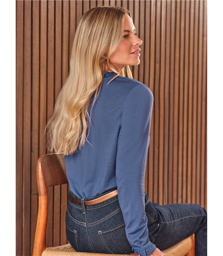 Jersey Lace Trim Long Sleeve Top