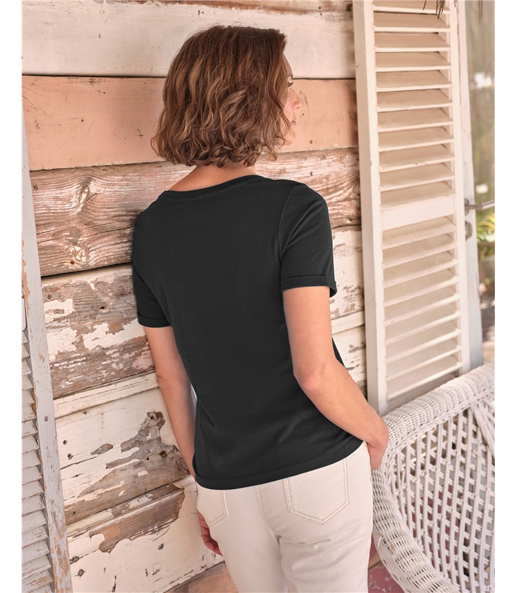 Haut à encolure dégagée en coton biologique - Femme