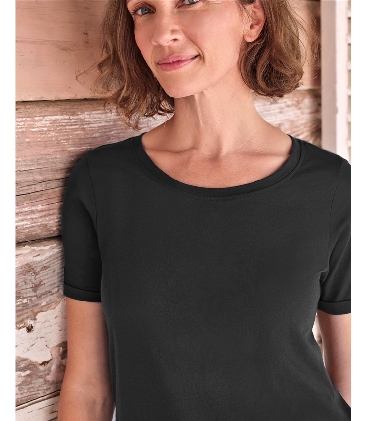 Haut à encolure dégagée en coton biologique - Femme