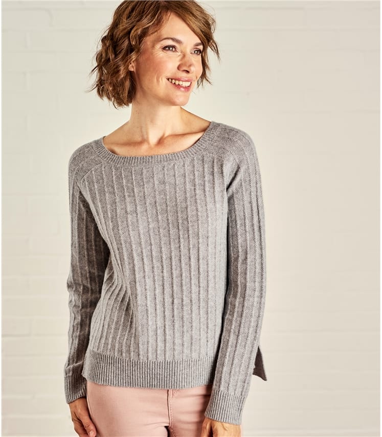 Grey Marl | Womens Textured Rib Jumper | WoolOvers UK