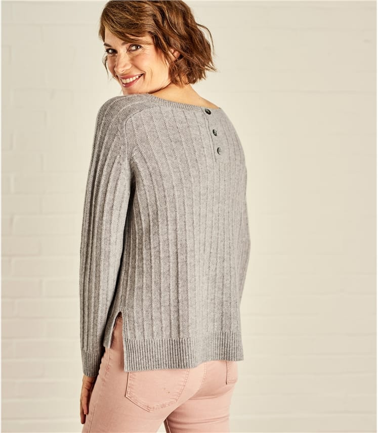 Grey Marl Womens Textured Rib Jumper Woolovers Uk