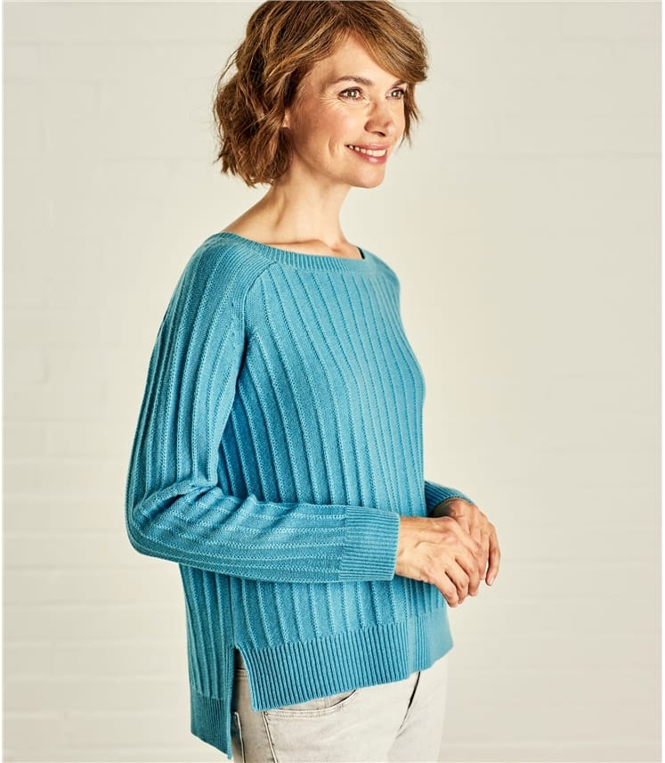 Soft Turquoise | Womens Textured Rib Jumper | WoolOvers UK