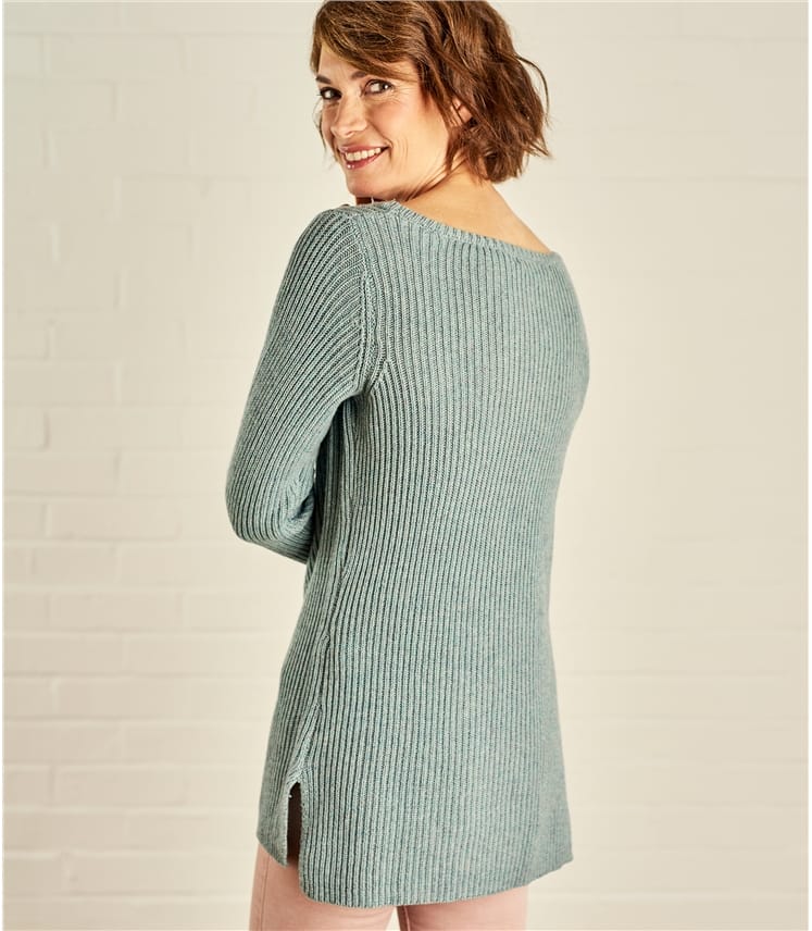 Frosted Green | Womens Boat Neck Relaxed Rib Jumper | WoolOvers AU