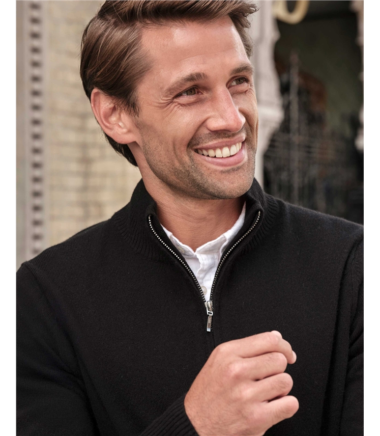 Mens Cashmere Zip Neck Sweater | Pure Collection