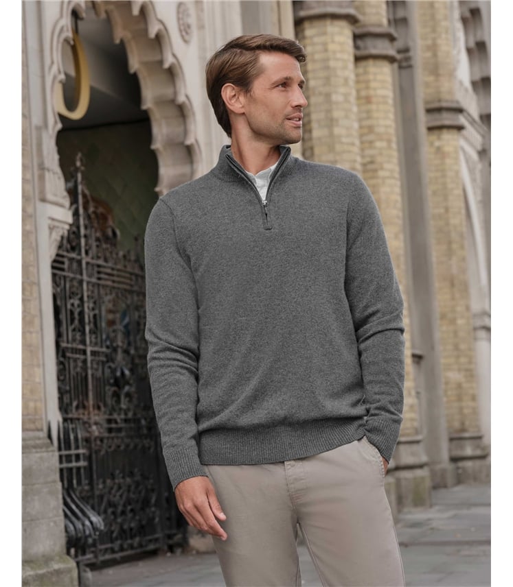 Charcoal Grey | Mens Cashmere Zip Neck Sweater | WoolOvers UK
