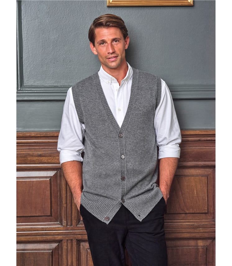 Charcoal Grey Mens Cashmere Button Through Vest WoolOvers US