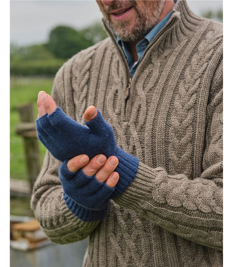 Dark Denim | Mens Essential Lambswool Fingerless Glove | WoolOvers US