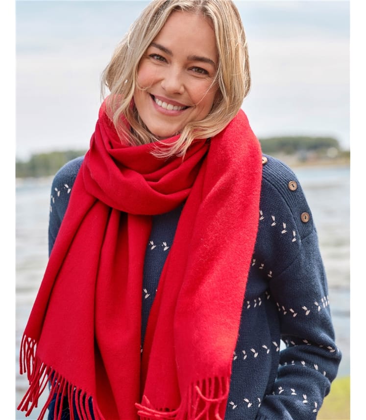 Cherry Red Wide Pure Wool Scarf WoolOvers US