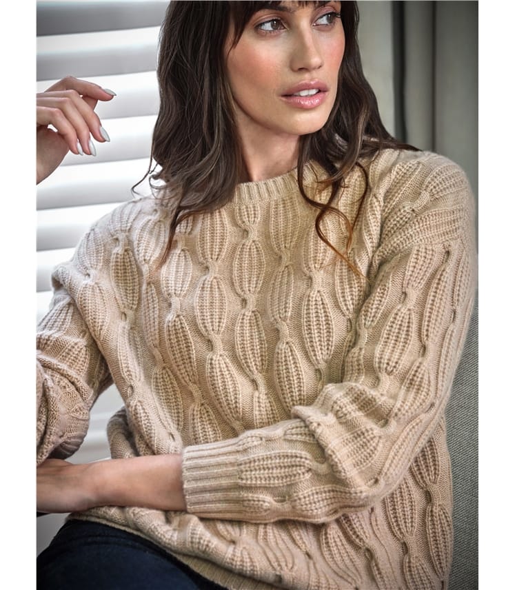 Camel | Cashmere Luxury Cable Sweater | WoolOvers US