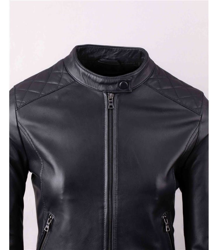 Black | Graystone Leather Racer Jacket | WoolOvers UK