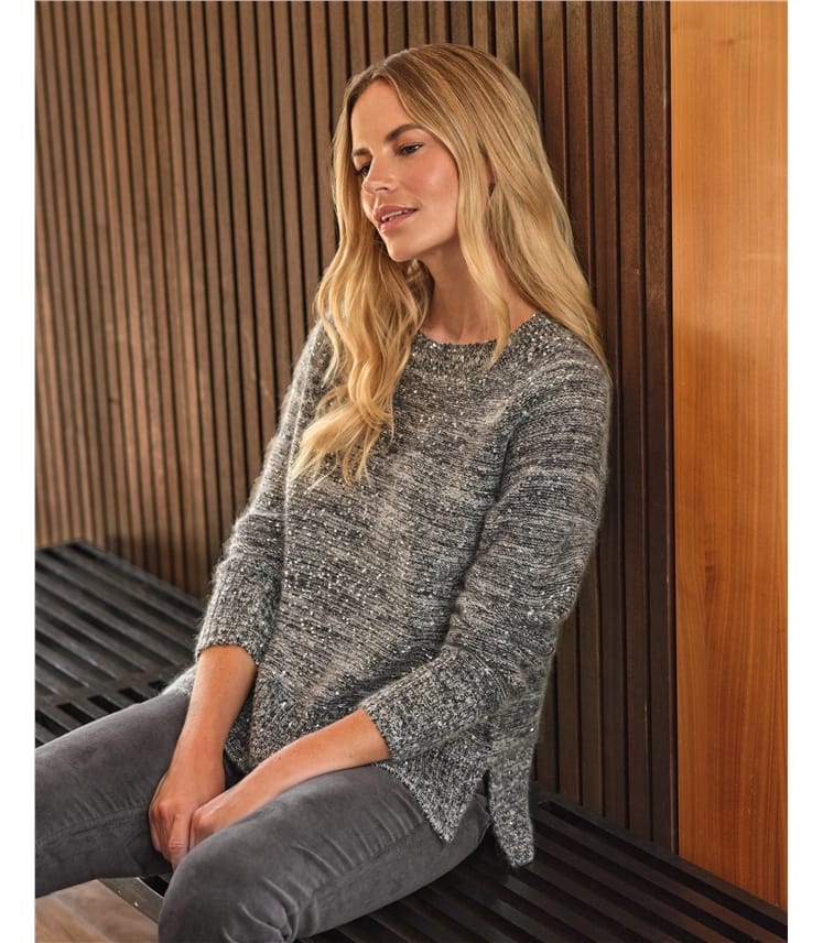Dark Silver Grey Mohair Sequin Sweater WoolOvers UK