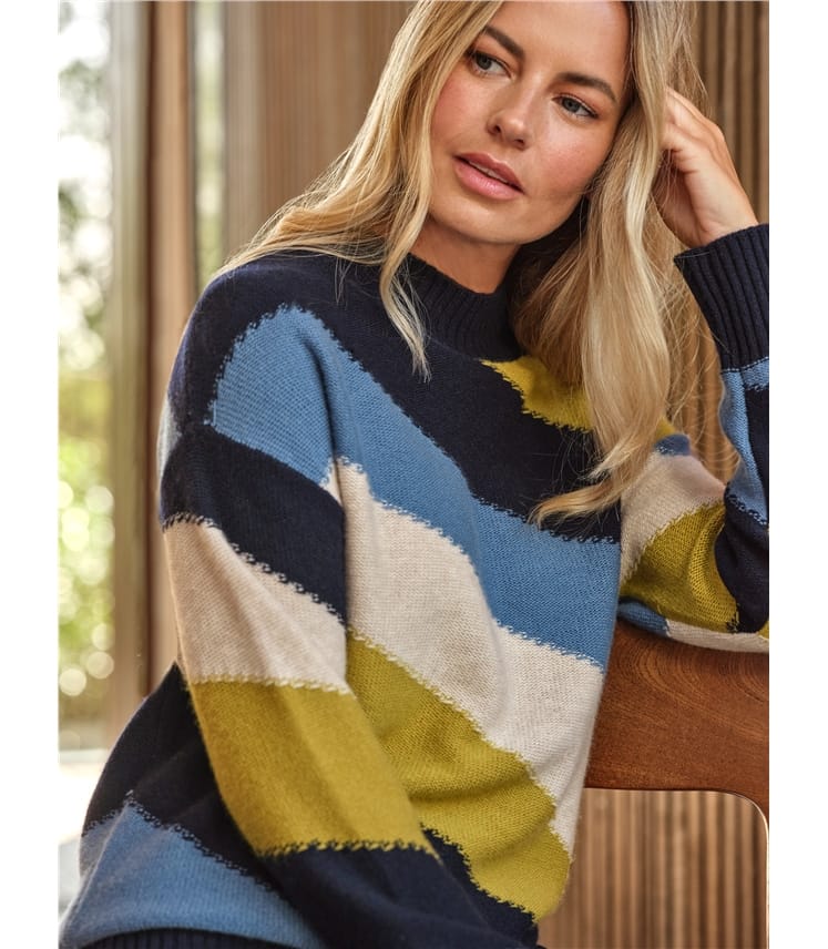 Wool Cashmere Diagonal Stripe Sweater