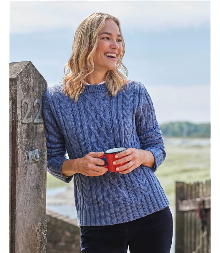 Aran-Pullover aus reiner Wolle mit Rundhalsausschnitt für Damen