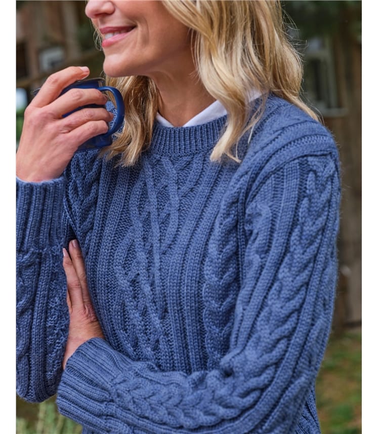 Aran-Pullover aus reiner Wolle mit Rundhalsausschnitt für Damen