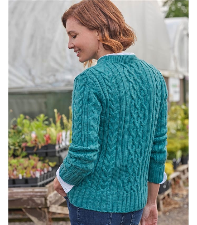 Aran-Pullover aus reiner Wolle mit Rundhalsausschnitt für Damen