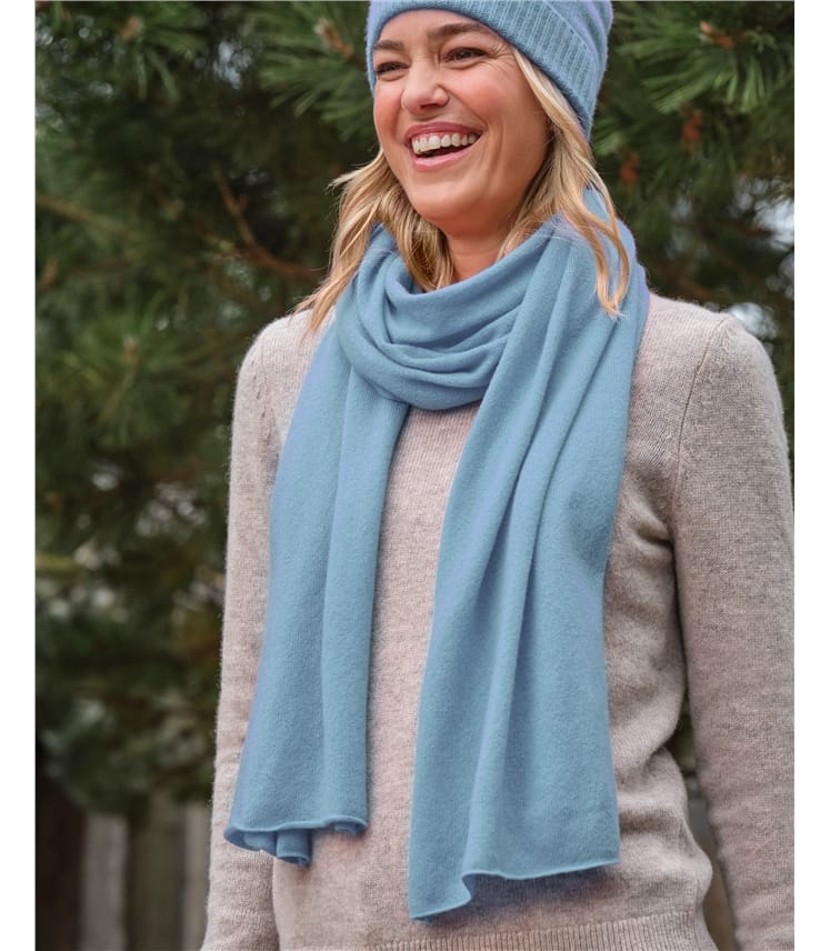 Serenity Blue Womens Premium Pure Cashmere Scarf WoolOvers UK