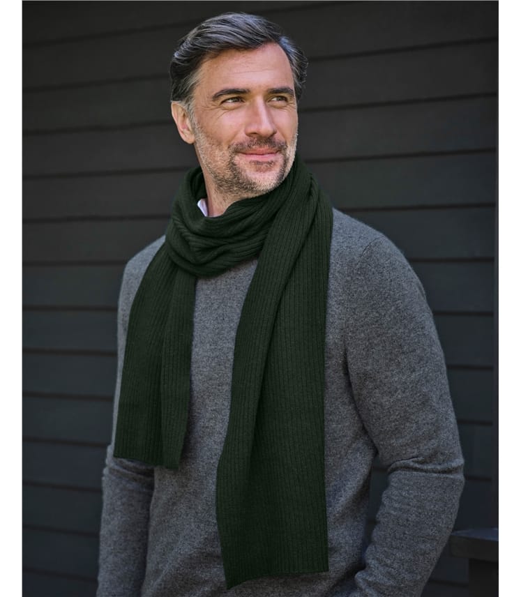 Mens Pure Cashmere Ribbed Scarf