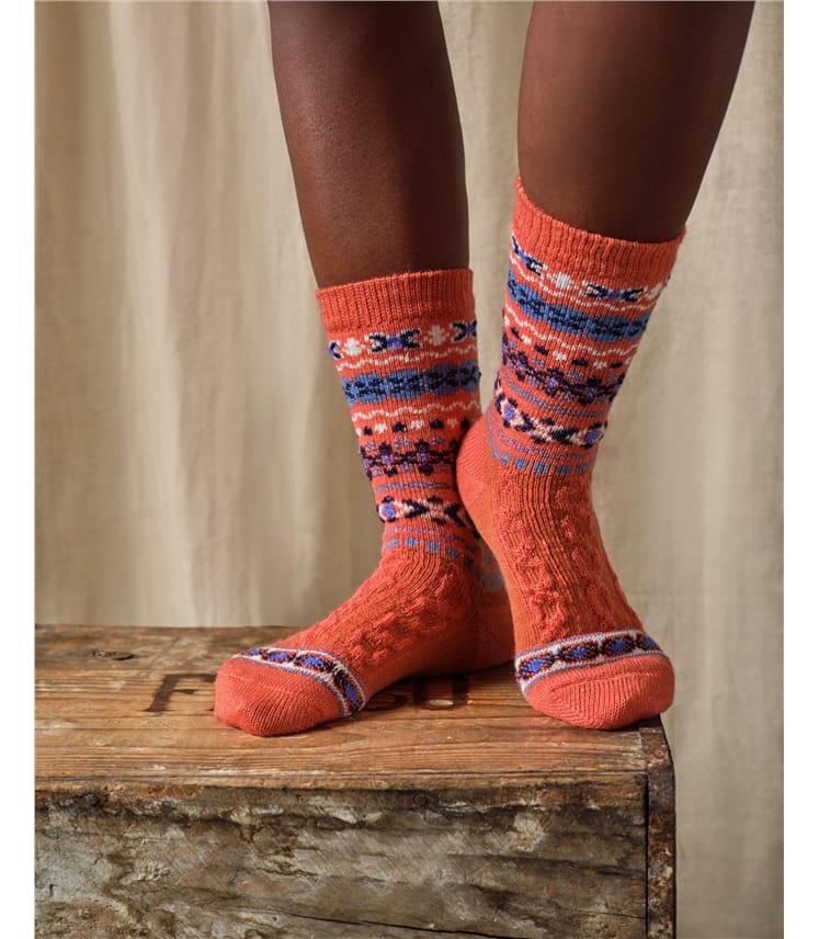 Cable Fairisle Wool Crew Socks