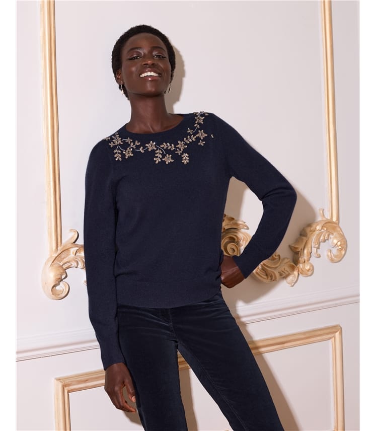 Wool Cashmere Crystal Sweater Midnight Navy Pure Collection