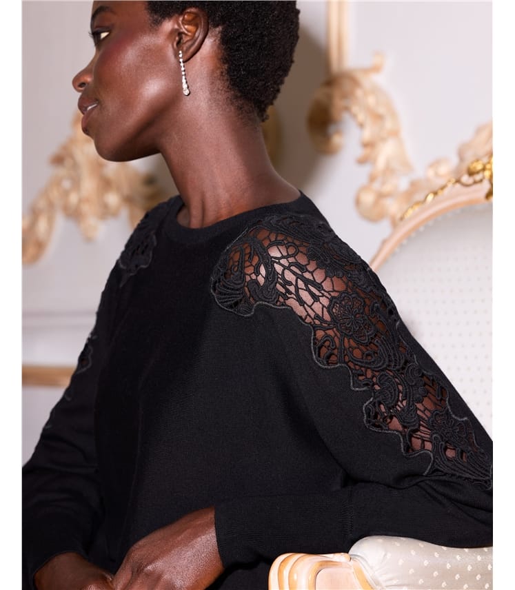 Cotton Blend Lace Insert Sweater