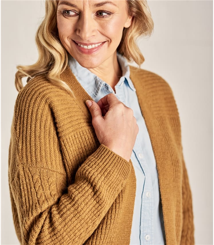 Dark Mustard Womens Textured Edge to Edge Cardigan WoolOvers AU Dark Mustard Womens Textured Edge to Edge Cardigan WoolOvers AU