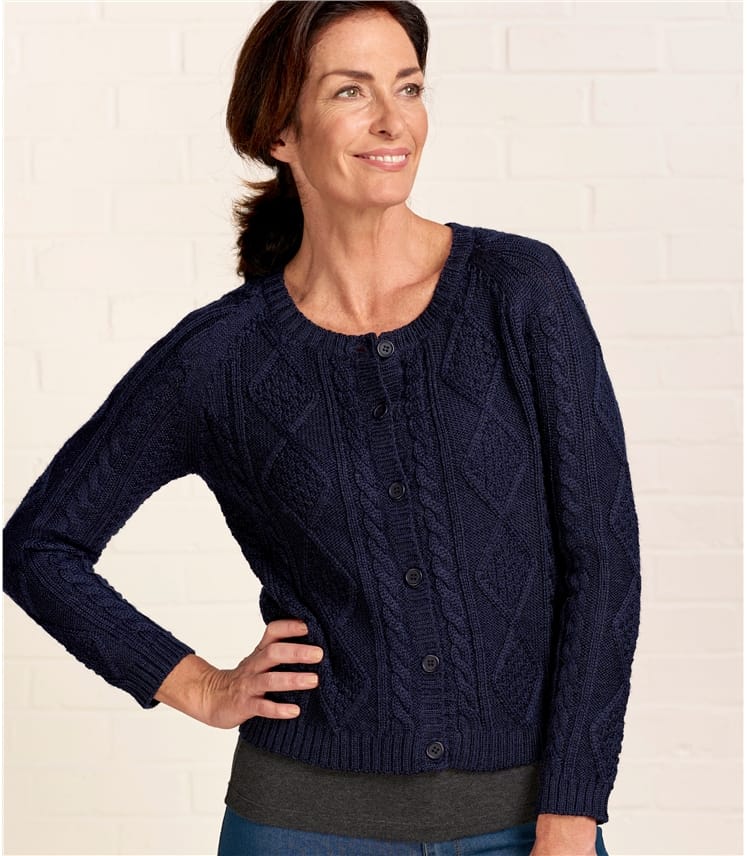 Navy | Womens Cable Button Cardigan | WoolOvers UK