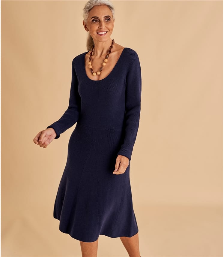 Navy | Womens A Line Wool Blend Dress | WoolOvers AU