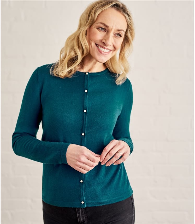 Dark Teal | Womens Pearl Button Cardigan | WoolOvers AU