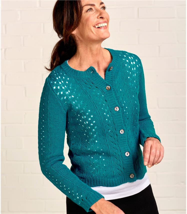 Persian Teal | Womens Open Lace Cardigan | WoolOvers UK