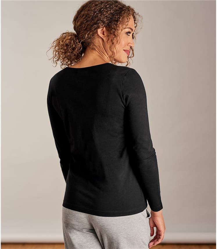 Download Black | Womens Long Sleeve Scoop Neck Top | WoolOvers UK