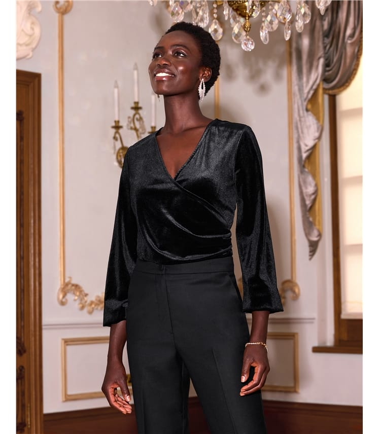 Black | Velour Wrap Top | WoolOvers US