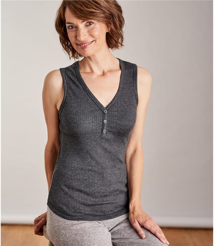 Charcoal | Womens Rib Vest | WoolOvers US