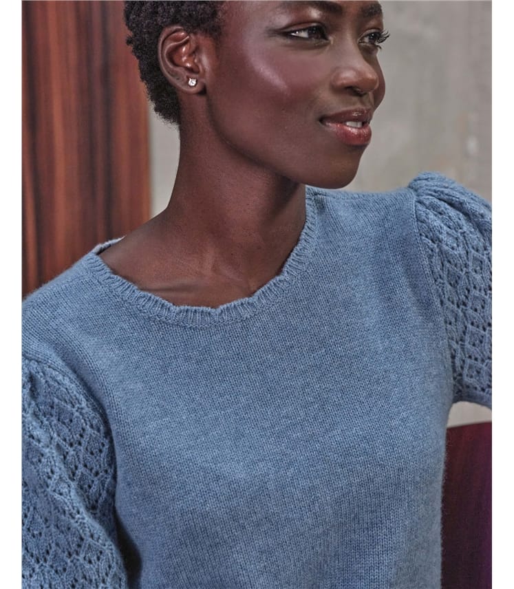 Wool Cashmere Lacy Sleeve Sweater
